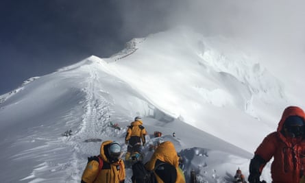 Climbers near the summit of Mount Everest.