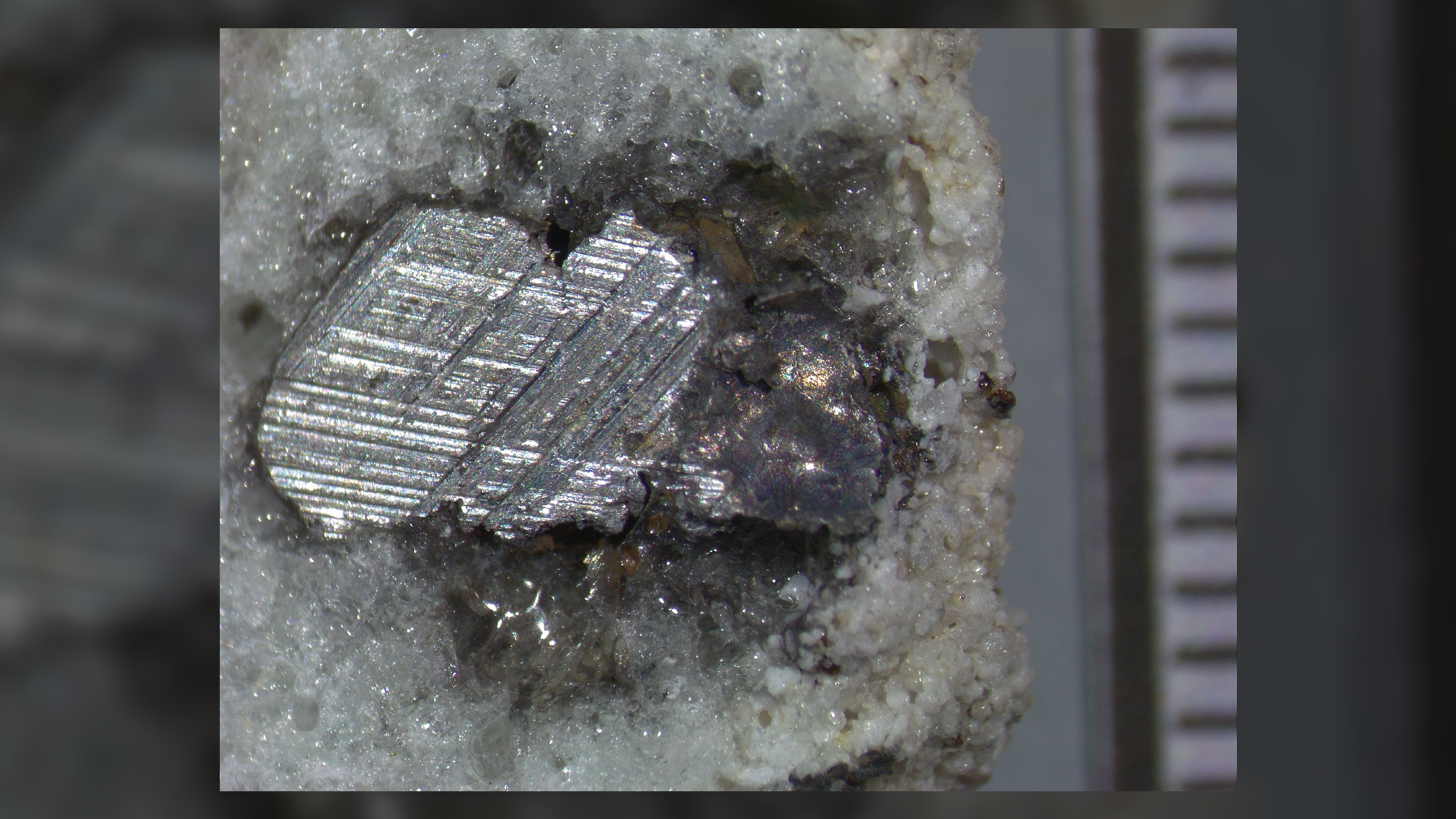 A close-up on a rare quasicrystal embedded in a fulgurite found in Nebraska.