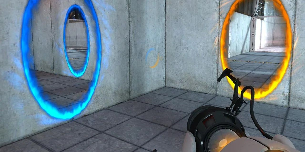 A player using the Portal Gun in Portal game.