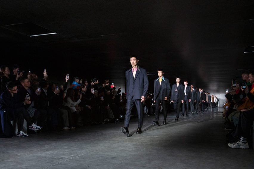 Image of models at the Prada Autumn Winter 2023 menswear show 