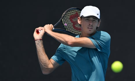 Alex de Minaur during a practice hit out at the 2023 Australian Open tennis tournament at Melbourne Park on Sunday.