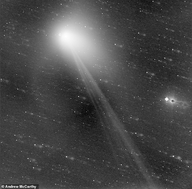 Currently, E3 can only be seen with a telescope , but it will be visible to the naked eye when it reaches perigee at the start of February, when it is 26 million miles away. McCarthy shared an unprocessed image of the comet