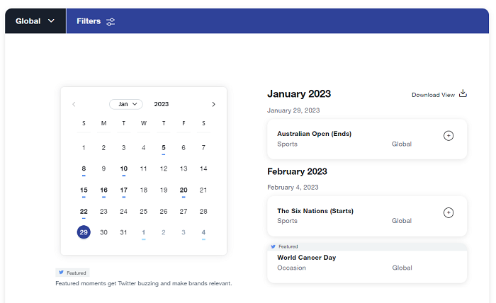 Twitter marketing calendar 2023