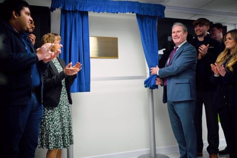 Keir Starmer, unveils a plaque to mark the opening of a STEM (science, technology, engineering, and mathematics) academy during a visit to Airbus at Filton in Bristol.