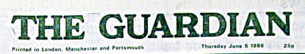 Guardian masthead, 1986