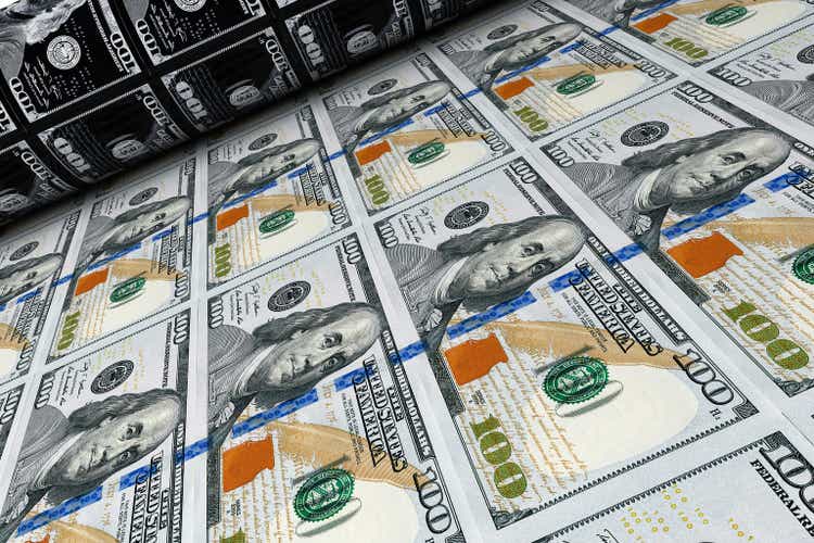 Printing Money 100 Dollar Bills. 3d Rendering