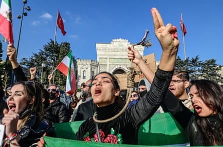 A rally in Istanbul, Turkey, in January 2023, in support of Iranian protests at the death in police custody of 22-year-old Mahsa Amini.