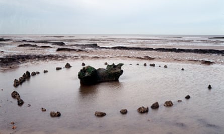 Seahenge, a bronze age timber circle in Norfolk.