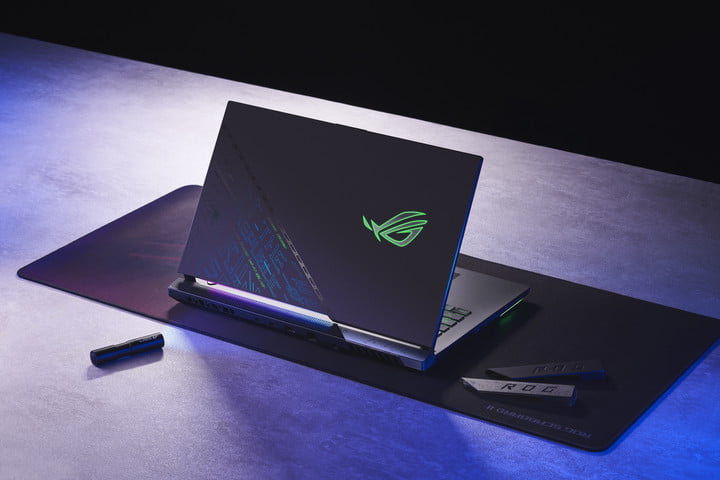 Asus Strix Scar 17 SE laptop on a desk.