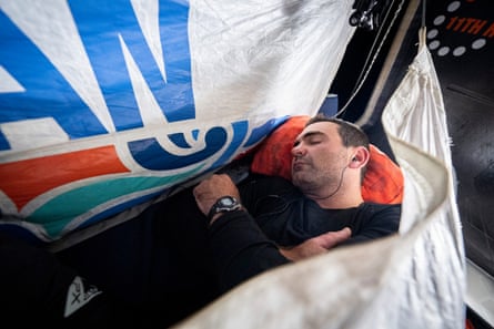 Charlie Enright catching up on some rest in the Southern Ocean.