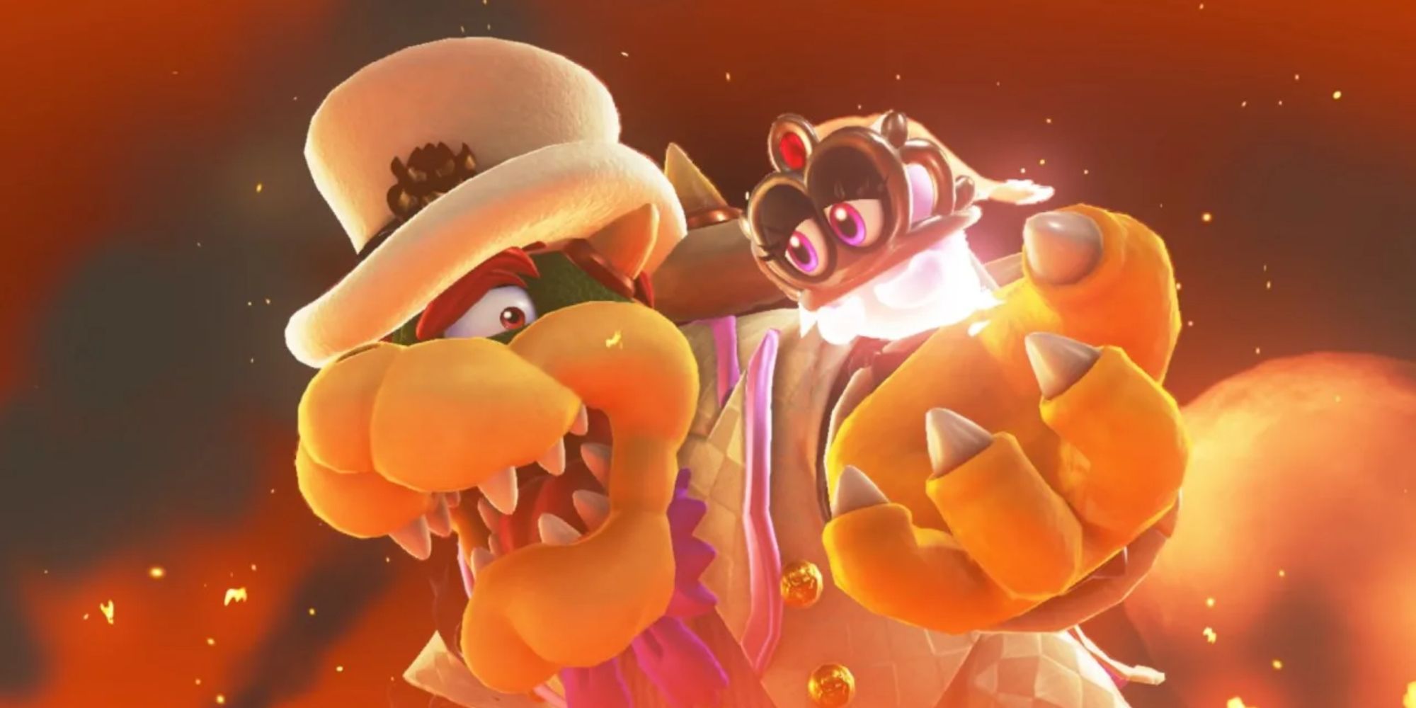 Bowser Holding A Ghost While Wearing A White Suit