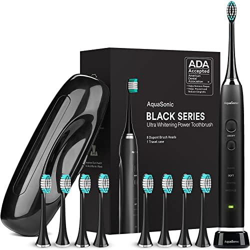 Aquasonic Black Series Ultra Whitening Toothbrush – ADA Accepted Power Toothbrush - 8 Brush Hea…