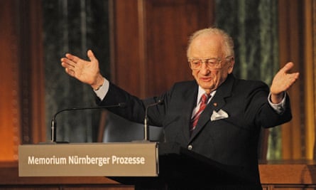 Ferencz speaks at the opening of the Memorium Nuremberg Trials exhibition in 2010.
