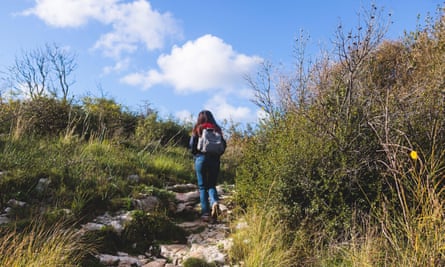 A hiker in Erimitis near Kassiopi, Corfu.