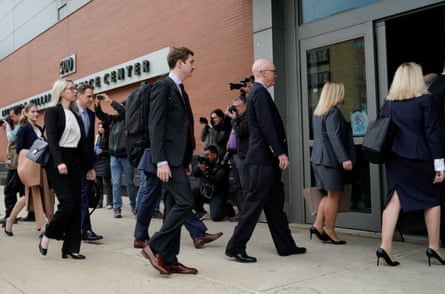 Dominion lawyers arrive at the courthouse for jury selection on 18 April 2023.