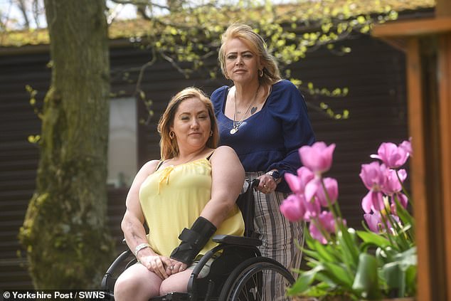 The former cross country runner is now permanently disfigured and in a wheelchair (Pictured with mother Marie Keane)