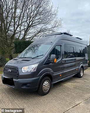 Pictured; The mini-bus that they have converted into a campervan