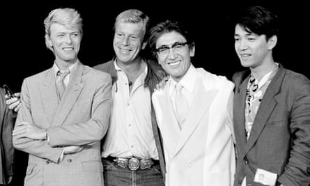The team that created the film Merry Christmas, Mr Lawrence. From left: David Bowie, who acted in the movie, Jack Thomas, the producer, Nagisa Oshima, the director, and Ryuichi Sakamoto.
