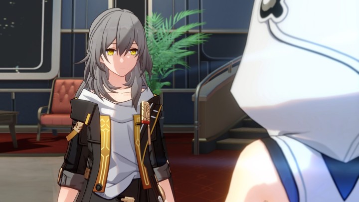 Trailblazer talking to the The Messenger for the Forgotten Hall in Honkai: Star Rail