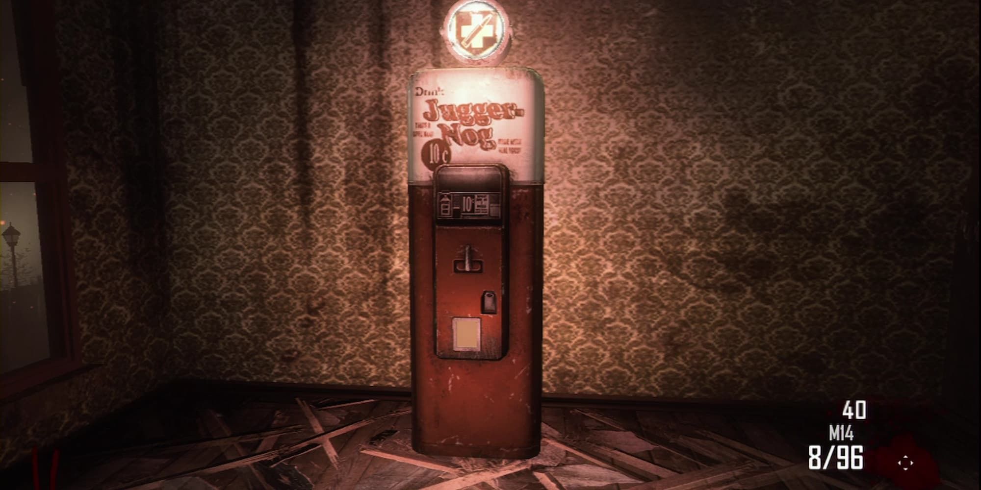 A Juggernog vending machine sits in an upstairs room in Call of Duty: Black Ops 2 Zombies.