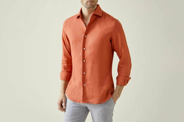 luca faloni spring summer 2023 coral portofino linen shirt - Luxe Digital