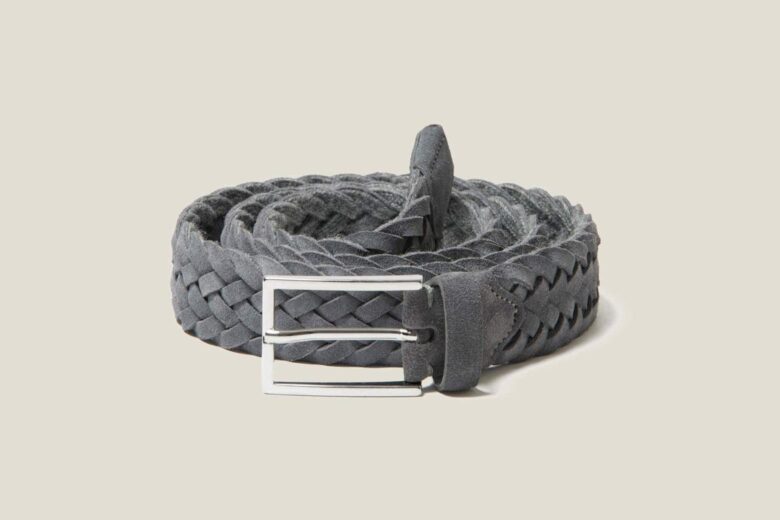 luca faloni spring summer 2023 grey woven suede belt - Luxe Digital