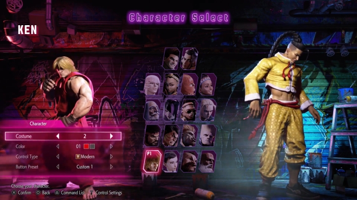 Ken in his red gi on the character select screen.