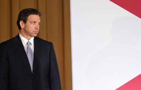 Republican presidential candidate Florida Gov. Ron DeSantis listens to a speaker during a press conference during which he signed a bill to protect the digital rights of Floridians, on June 6, 2023 in Wildwood, Florida.