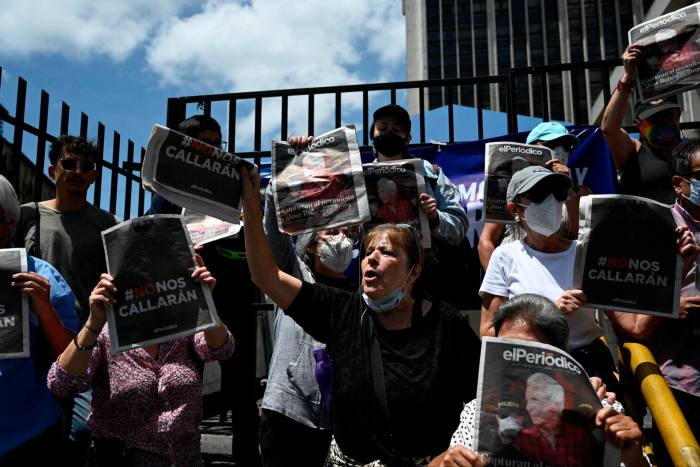 Journalists in Guatemala City protest against Zamora’s arrest last July   