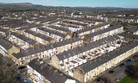 A photo of terraced homes in Burnley, England.