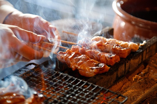 Yakitori Japanese food roast chiken grilled chicken on the stick