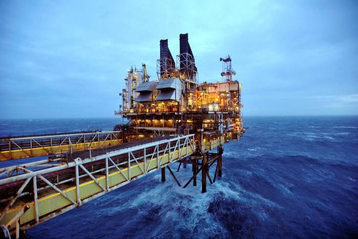 A section of the BP Eastern Trough Area Project (ETAP) oil platform is seen in the North Sea