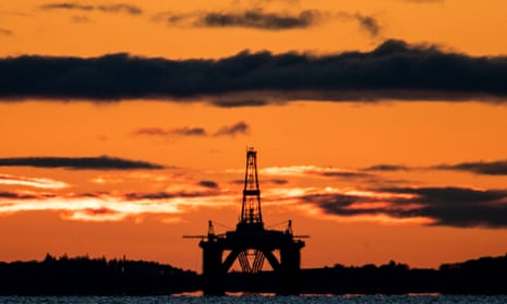 A redundant oil platform moored in the Firth of Forth near Kirkcaldy, Fife