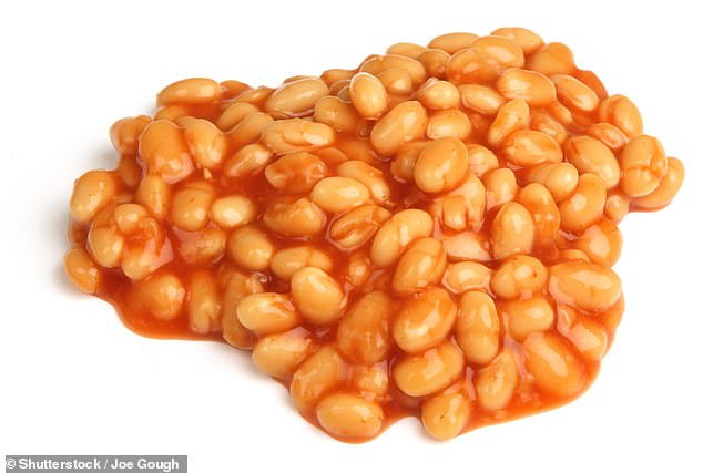 Baked beans are also a source of fibre and count as one of your five a day, on account of the beans and tomato (stock image)