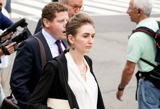 Heather Morgan, who had been arrested along with Ilya Lichtenstein in February 2022 on charges of laundering more than 100,000 bitcoin that was stolen after a hacker attacked Bitfinex in 2016, exits the E. Barrett Prettyman United States Courthouse, in Washington, U.S., August 3, 2023. REUTERS/Elizabeth Frantz