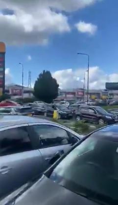 Motorists were stuck  for hours at the busy shopping centre in Greater Manchester