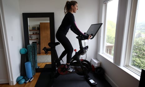 A photo of a Peloton bike in a home.