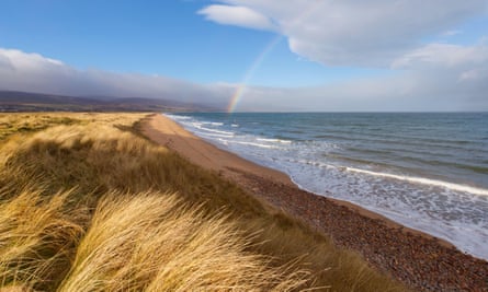 The expanse of golden sands at Brora beach.