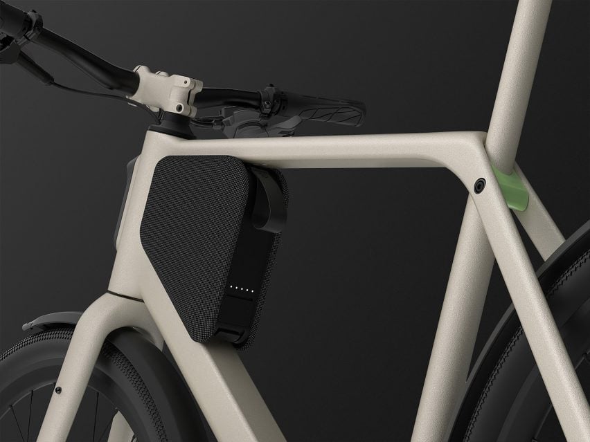 Battery pack of beige electric bike by Springtime Design