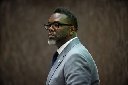 Mayor Brandon Johnson listens to debate over funding for migrant aid in City Council chambers on 31 May.