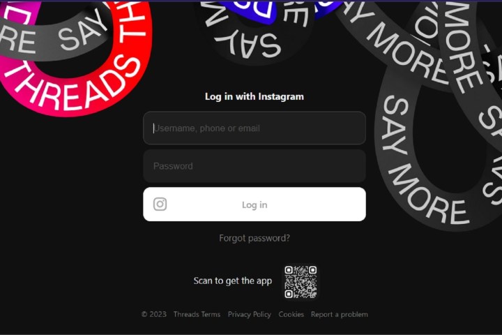 Threads desktop website login screen.