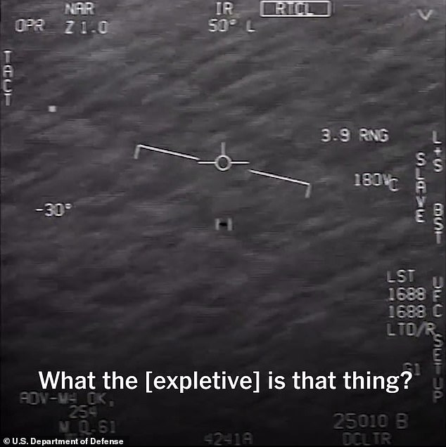 Public interest in UFOs heightened in 2017 with the leak of three Navy pilot infrared videos that captured 'unidentified anomalous phenomena' (UAP). Above, a still from one of these videos, GOFAST, which NASA's expert UAP advisory panel attempted to explain as terrestrial this week