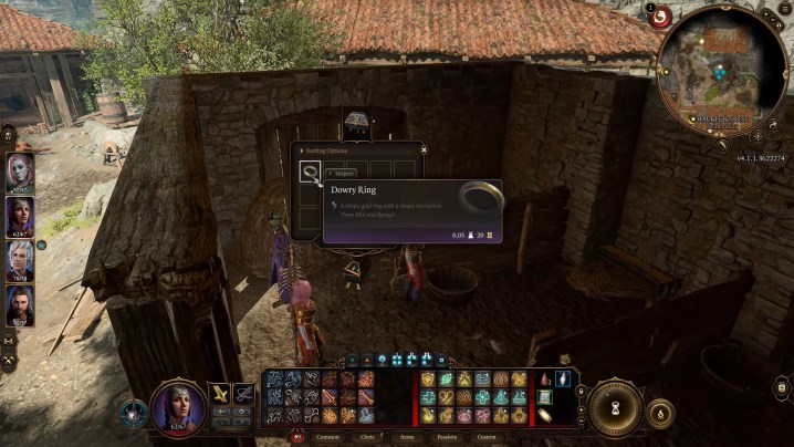 A party looting a ring from a haystack in Baldur's Gate 3.