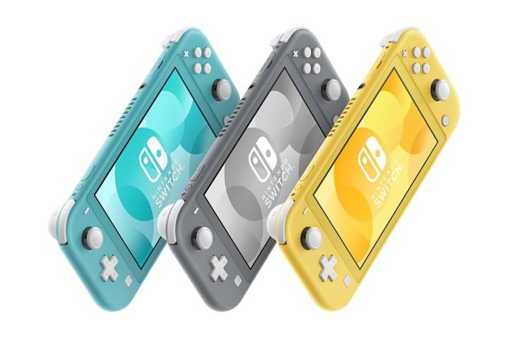 Several Nintendo Switch Lite models against a white background.
