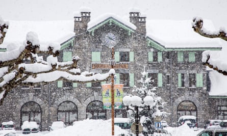 Bourg St Maurice station in snow.