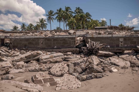 Remains of one of Cedeño’s shrimp farms damaged by rising sea levels.