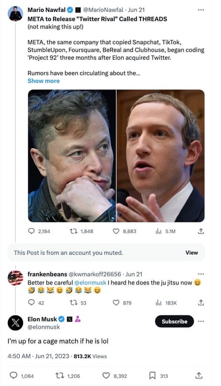 Musk’s tweeted challenge to Zuckerberg