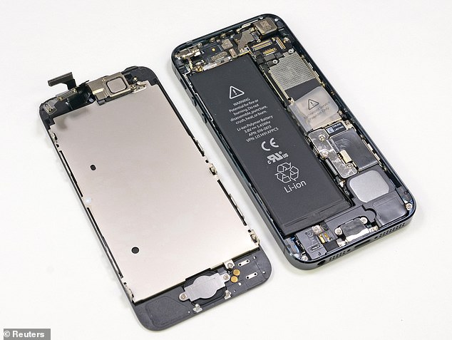 The deconstruction found that an iPhone 15 Pro Max costs Apple $558 (£460) in total to make, up 12 per cent from the production cost of the 14 Pro Max. Pictured: deconstructed iPhone 5