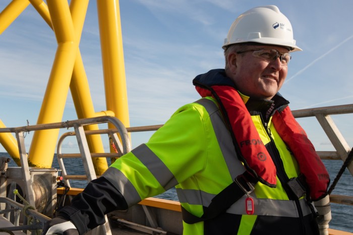 Graeme Watters in hard hat, hi-vis jacket and life jacket at Seagreen wind farm