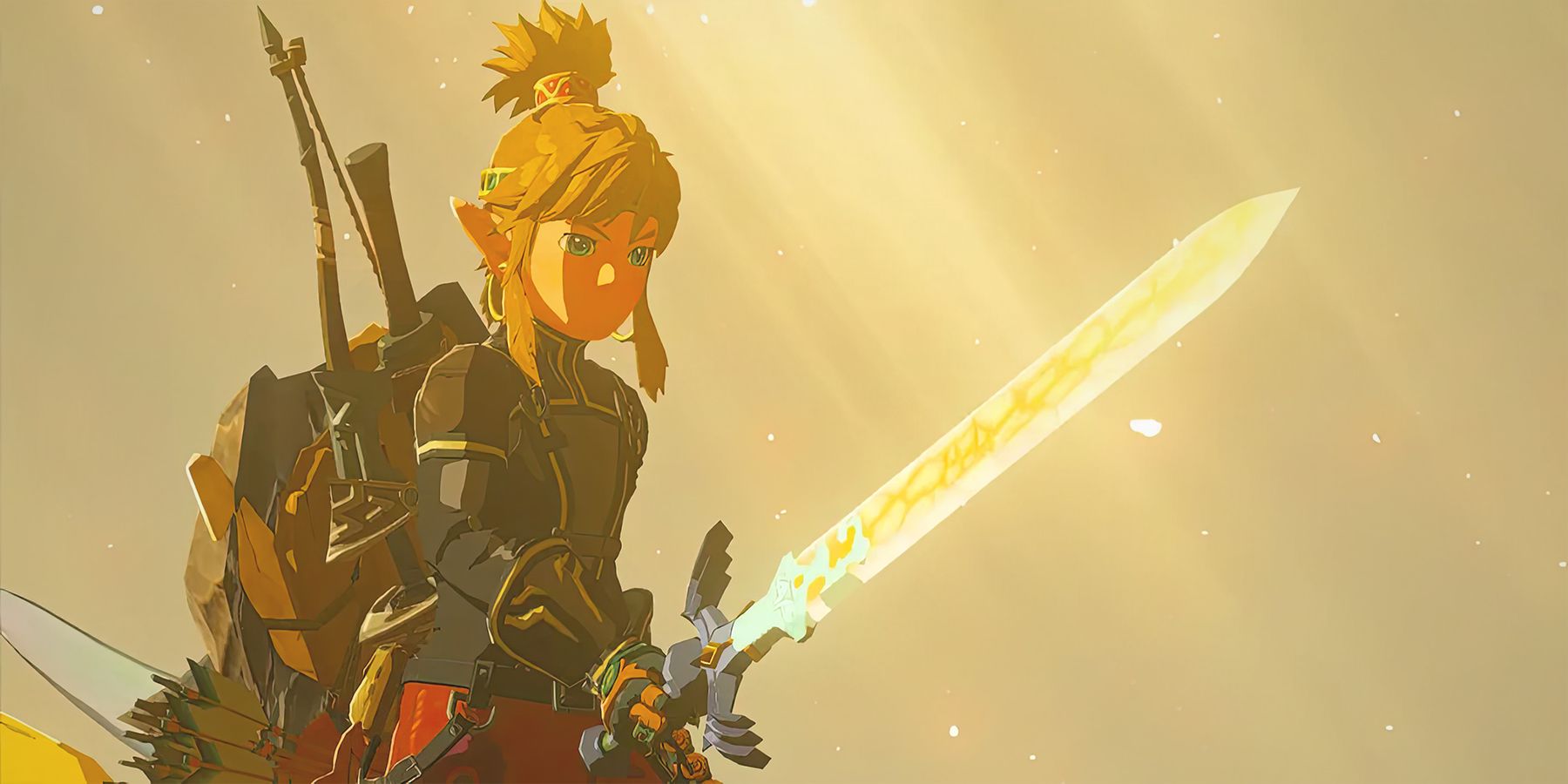 The Legend of Zelda Tears of the Kingdom TOTK Link holding Master Sword upscaled